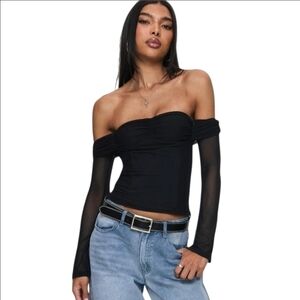 PRINCESS POLY SAELEN OFF THE SHOULDER LONG SLEEVE TOP BLACK SIZE 4